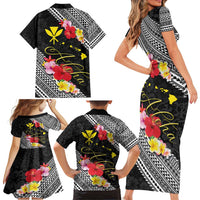 Aloha Hawaii Hibiscus and Plumeria Flowers Family Matching Short Sleeve Bodycon Dress and Hawaiian Shirt Kanaka Maoli Tattoo Polynesian Pattern LT03 - Polynesian Pride