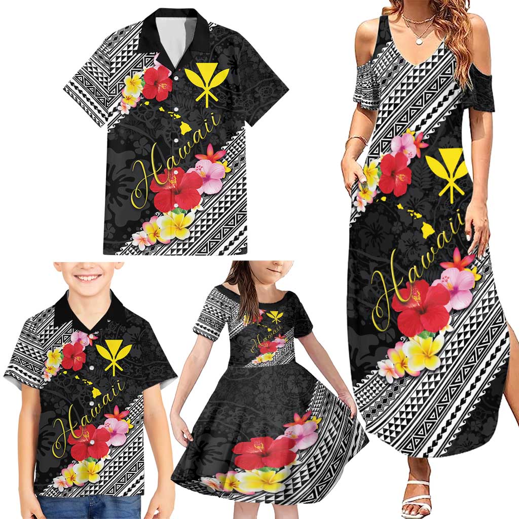 Aloha Hawaii Hibiscus and Plumeria Flowers Family Matching Summer Maxi Dress and Hawaiian Shirt Kanaka Maoli Tattoo Polynesian Pattern LT03 - Polynesian Pride