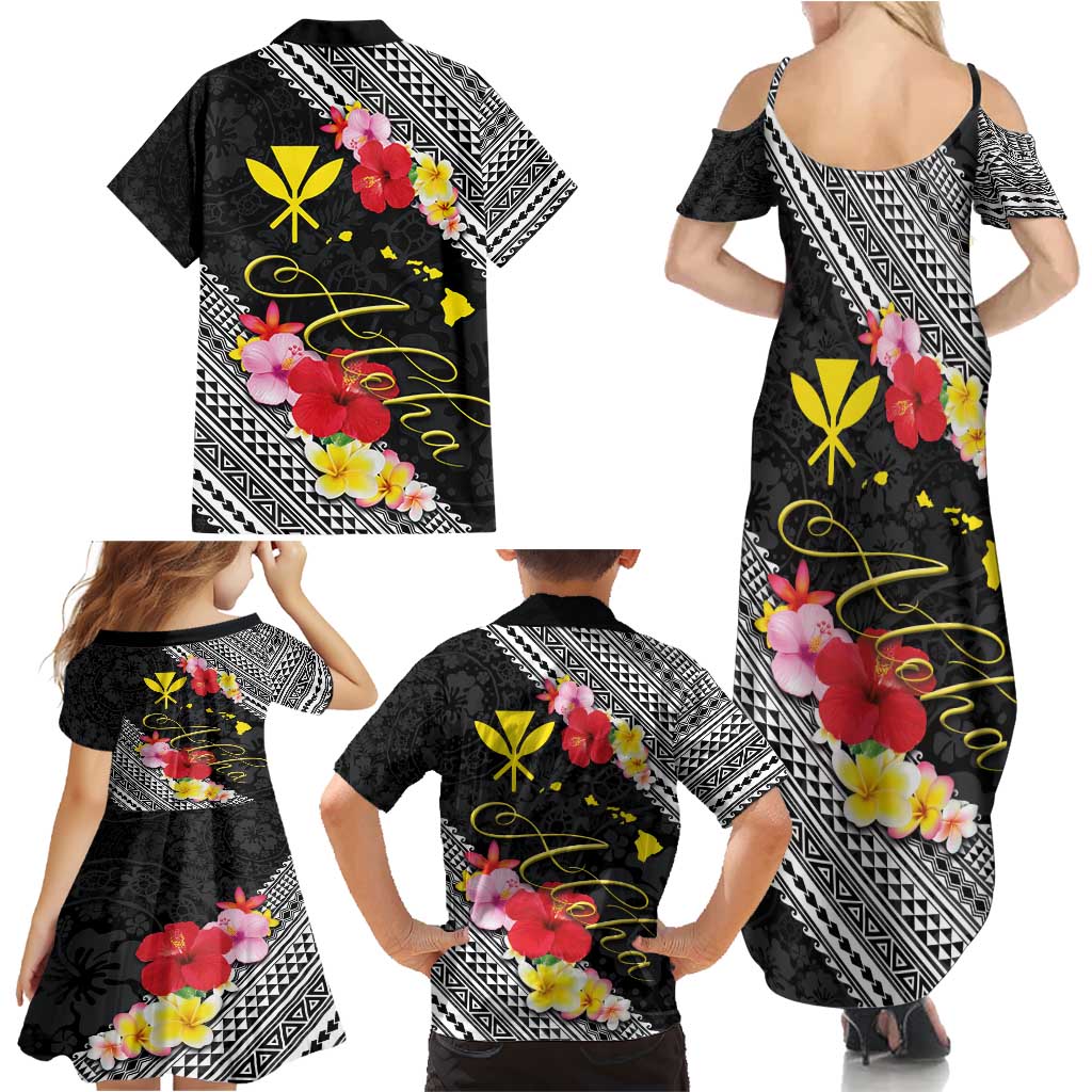 Aloha Hawaii Hibiscus and Plumeria Flowers Family Matching Summer Maxi Dress and Hawaiian Shirt Kanaka Maoli Tattoo Polynesian Pattern LT03 - Polynesian Pride