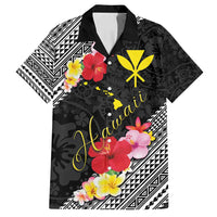 Aloha Hawaii Hibiscus and Plumeria Flowers Family Matching Summer Maxi Dress and Hawaiian Shirt Kanaka Maoli Tattoo Polynesian Pattern LT03 Dad's Shirt - Short Sleeve Black - Polynesian Pride