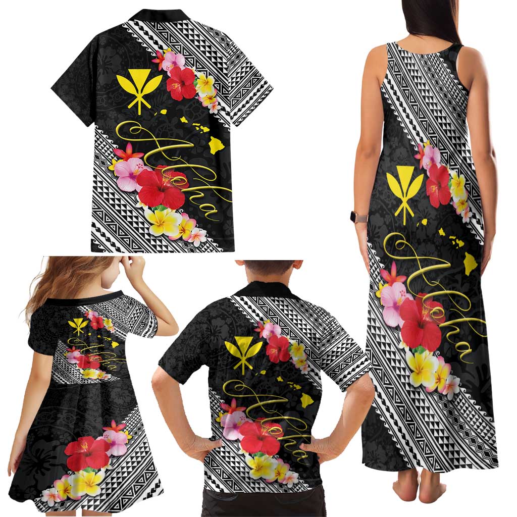 Aloha Hawaii Hibiscus and Plumeria Flowers Family Matching Tank Maxi Dress and Hawaiian Shirt Kanaka Maoli Tattoo Polynesian Pattern LT03 - Polynesian Pride