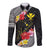 Aloha Hawaii Hibiscus and Plumeria Flowers Long Sleeve Button Shirt Kanaka Maoli Tattoo Polynesian Pattern