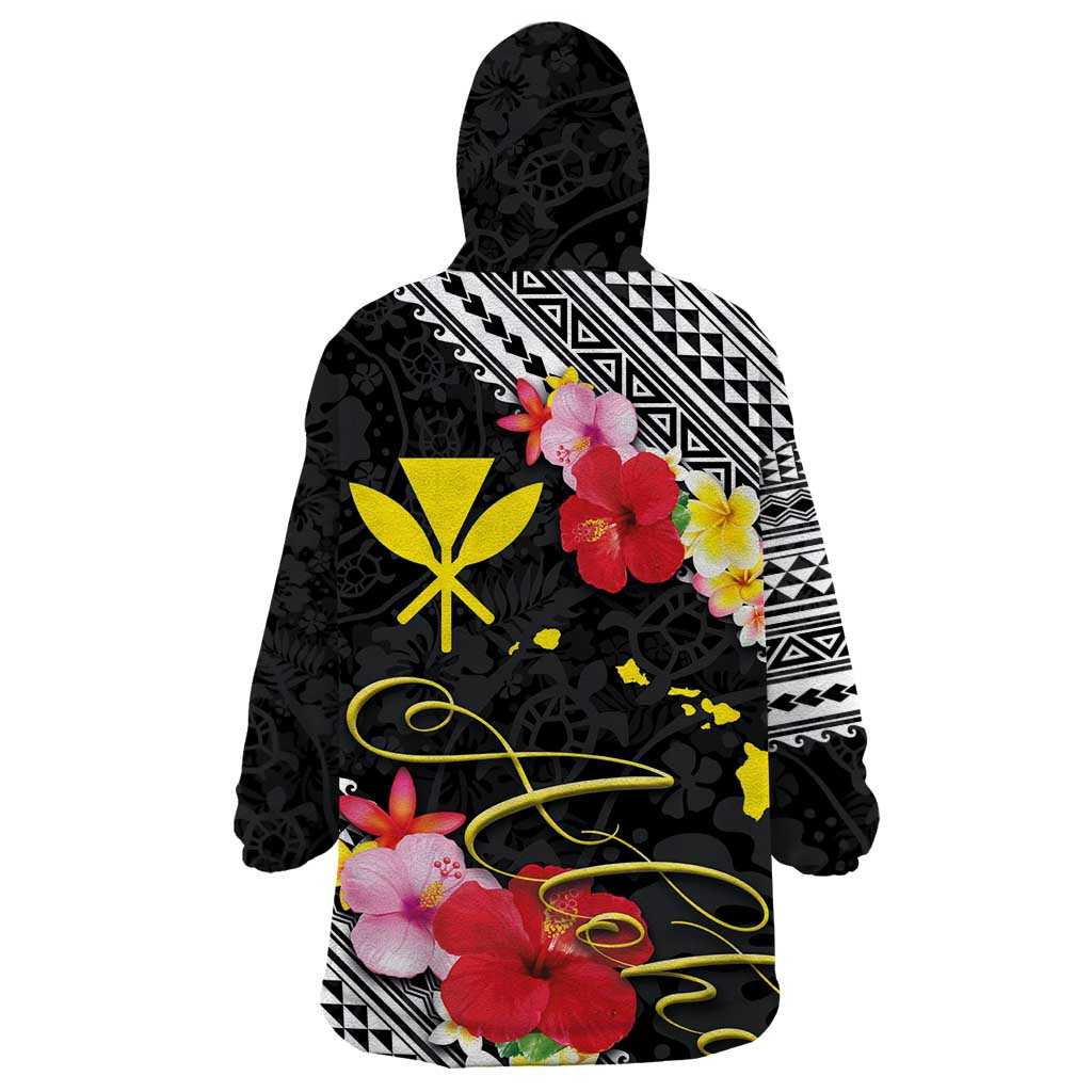 Aloha Hawaii Hibiscus and Plumeria Flowers Wearable Blanket Hoodie Kanaka Maoli Tattoo Polynesian Pattern LT03 - Polynesian Pride