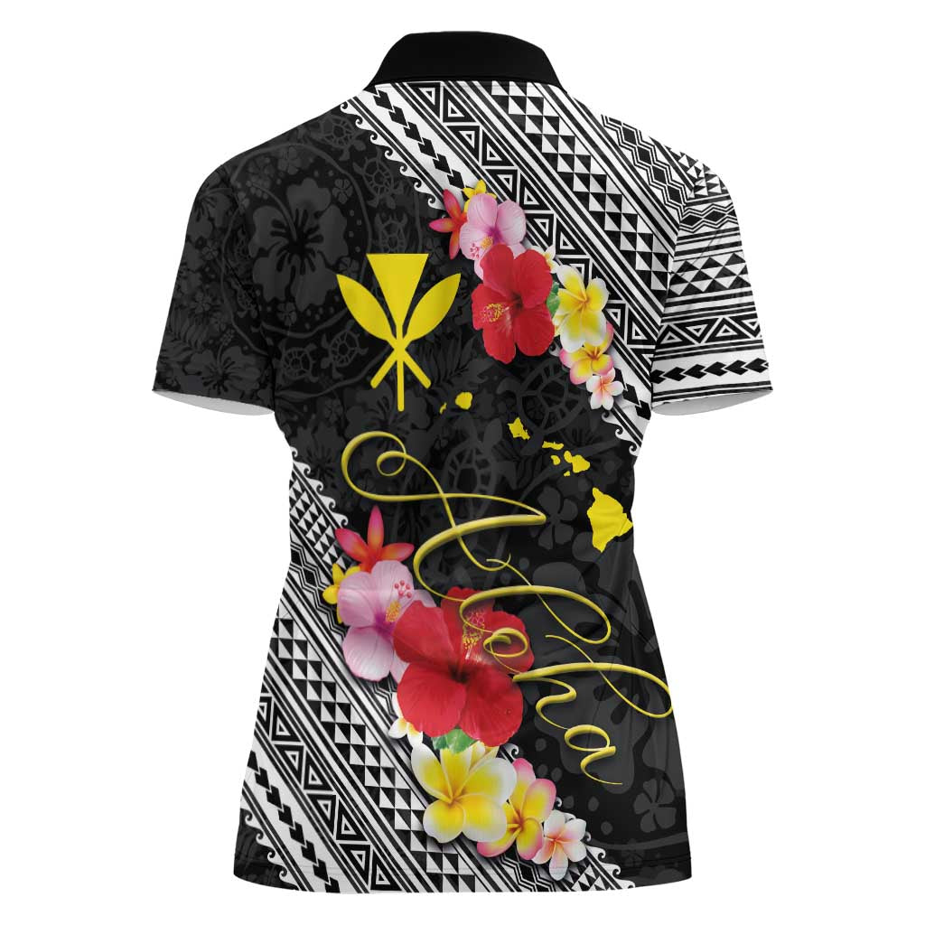 Aloha Hawaii Hibiscus and Plumeria Flowers Women Polo Shirt Kanaka Maoli Tattoo Polynesian Pattern LT03 - Polynesian Pride