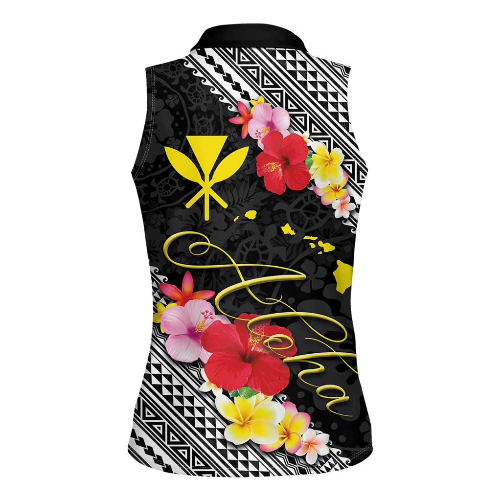 Aloha Hawaii Hibiscus and Plumeria Flowers Women Sleeveless Polo Shirt Kanaka Maoli Tattoo Polynesian Pattern LT03 - Polynesian Pride