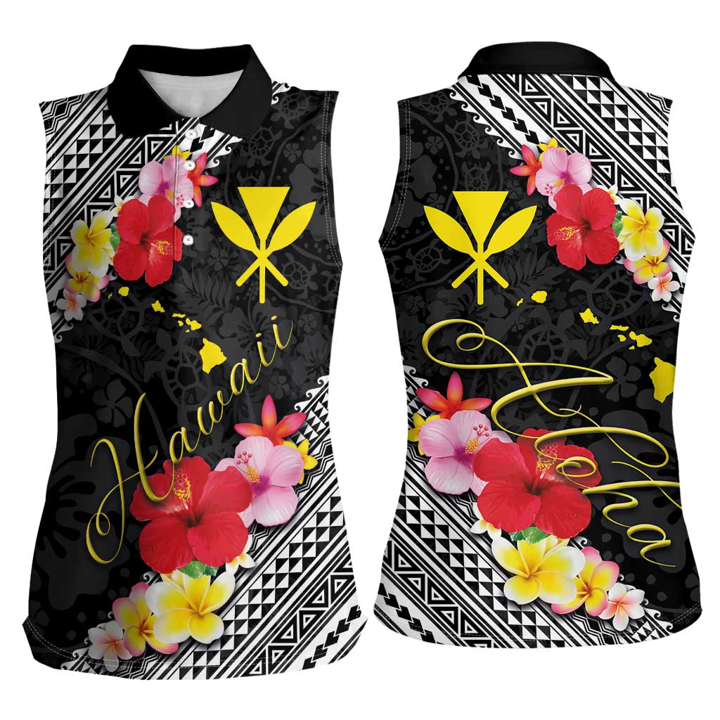 Aloha Hawaii Hibiscus and Plumeria Flowers Women Sleeveless Polo Shirt Kanaka Maoli Tattoo Polynesian Pattern LT03 - Polynesian Pride