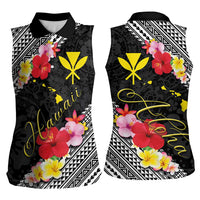Aloha Hawaii Hibiscus and Plumeria Flowers Women Sleeveless Polo Shirt Kanaka Maoli Tattoo Polynesian Pattern LT03 - Polynesian Pride