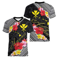 Aloha Hawaii Hibiscus and Plumeria Flowers Women V-Neck T-Shirt Kanaka Maoli Tattoo Polynesian Pattern LT03 - Polynesian Pride
