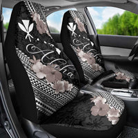 Aloha Hawaii Hibiscus and Plumeria Flowers Car Seat Cover Kanaka Maoli Tattoo Polynesian Pattern Gray Color LT03 - Polynesian Pride