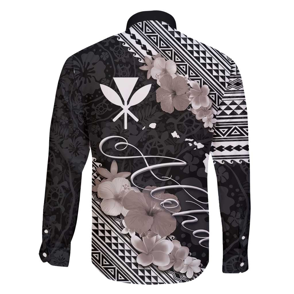 Aloha Hawaii Hibiscus and Plumeria Flowers Family Matching Long Sleeve Bodycon Dress and Hawaiian Shirt Kanaka Maoli Tattoo Polynesian Pattern Gray Color LT03 - Polynesian Pride