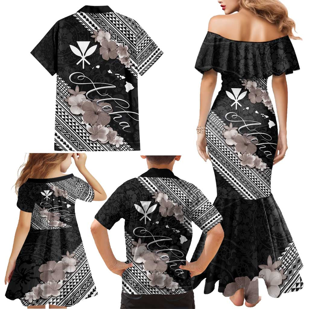 Aloha Hawaii Hibiscus and Plumeria Flowers Family Matching Mermaid Dress and Hawaiian Shirt Kanaka Maoli Tattoo Polynesian Pattern Gray Color LT03 - Polynesian Pride