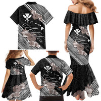 Aloha Hawaii Hibiscus and Plumeria Flowers Family Matching Mermaid Dress and Hawaiian Shirt Kanaka Maoli Tattoo Polynesian Pattern Gray Color LT03 - Polynesian Pride