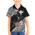 Aloha Hawaii Hibiscus and Plumeria Flowers Family Matching Off The Shoulder Long Sleeve Dress and Hawaiian Shirt Kanaka Maoli Tattoo Polynesian Pattern Gray Color