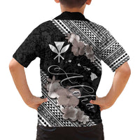 Aloha Hawaii Hibiscus and Plumeria Flowers Family Matching Off Shoulder Short Dress and Hawaiian Shirt Kanaka Maoli Tattoo Polynesian Pattern Gray Color LT03 - Polynesian Pride