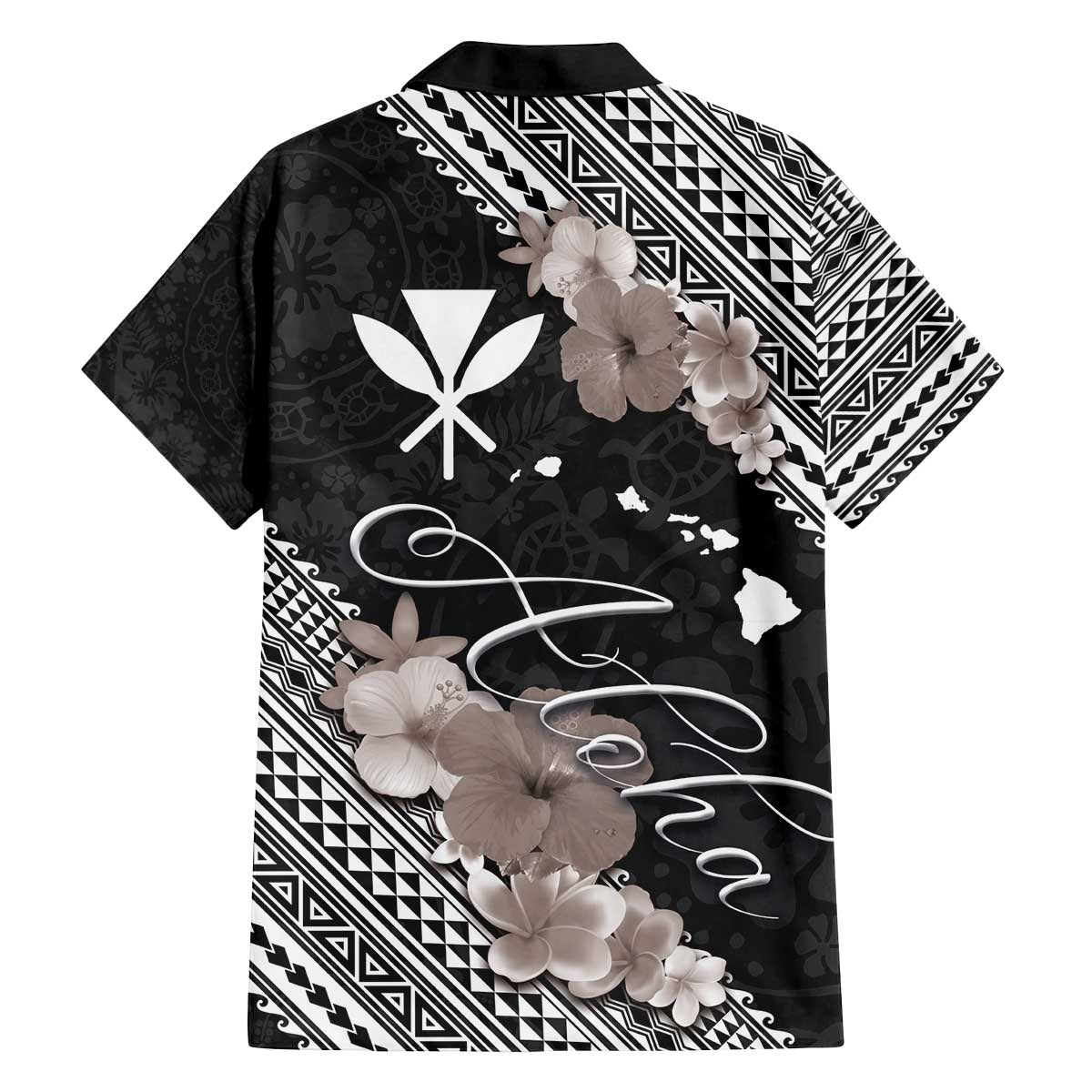 Aloha Hawaii Hibiscus and Plumeria Flowers Family Matching Puletasi and Hawaiian Shirt Kanaka Maoli Tattoo Polynesian Pattern Gray Color LT03 - Polynesian Pride