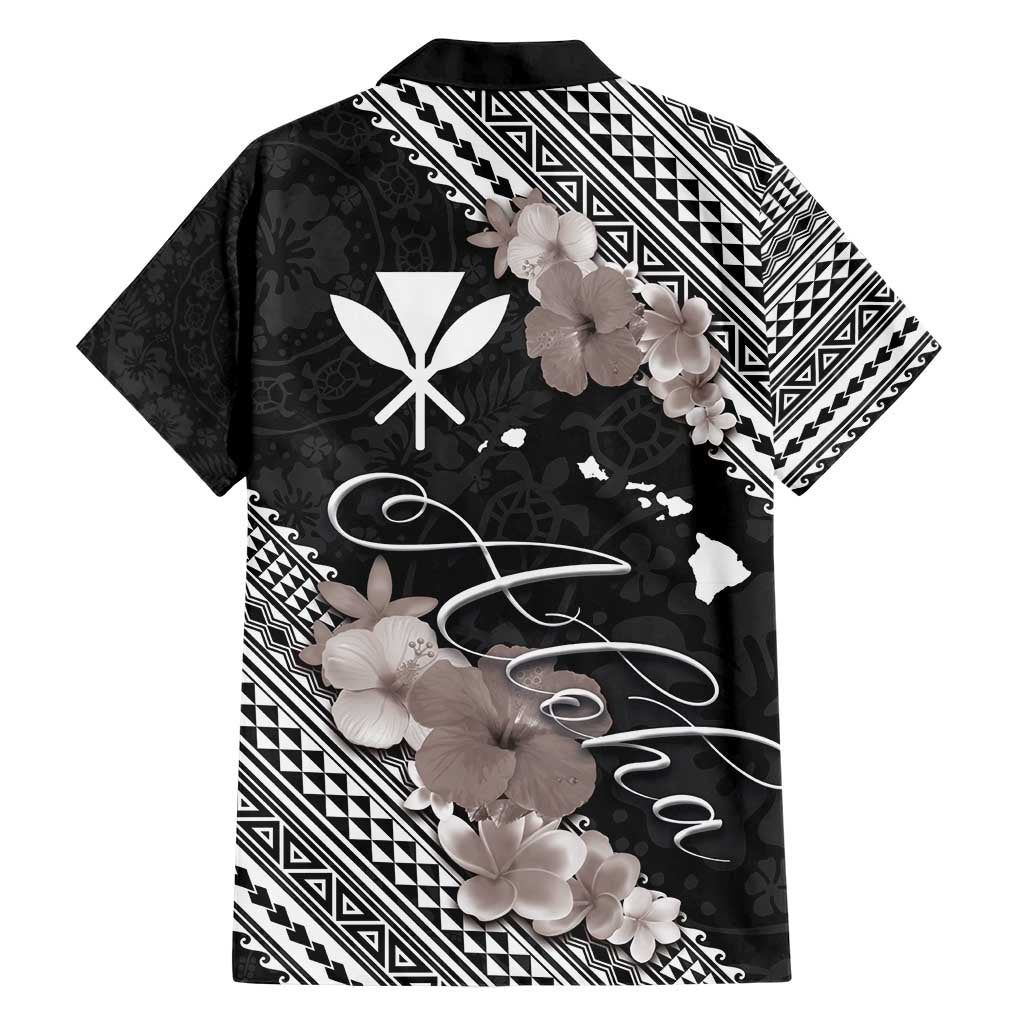 Aloha Hawaii Hibiscus and Plumeria Flowers Family Matching Short Sleeve Bodycon Dress and Hawaiian Shirt Kanaka Maoli Tattoo Polynesian Pattern Gray Color LT03 - Polynesian Pride