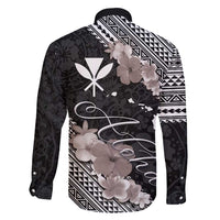 Aloha Hawaii Hibiscus and Plumeria Flowers Family Matching Short Sleeve Bodycon Dress and Hawaiian Shirt Kanaka Maoli Tattoo Polynesian Pattern Gray Color LT03 - Polynesian Pride
