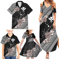 Aloha Hawaii Hibiscus and Plumeria Flowers Family Matching Summer Maxi Dress and Hawaiian Shirt Kanaka Maoli Tattoo Polynesian Pattern Gray Color LT03 - Polynesian Pride
