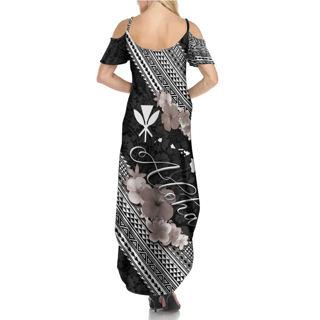 Aloha Hawaii Hibiscus and Plumeria Flowers Family Matching Summer Maxi Dress and Hawaiian Shirt Kanaka Maoli Tattoo Polynesian Pattern Gray Color LT03 - Polynesian Pride