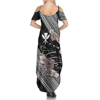 Aloha Hawaii Hibiscus and Plumeria Flowers Family Matching Summer Maxi Dress and Hawaiian Shirt Kanaka Maoli Tattoo Polynesian Pattern Gray Color LT03 - Polynesian Pride