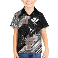 Aloha Hawaii Hibiscus and Plumeria Flowers Family Matching Summer Maxi Dress and Hawaiian Shirt Kanaka Maoli Tattoo Polynesian Pattern Gray Color LT03 Son's Shirt Black - Polynesian Pride
