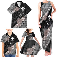 Aloha Hawaii Hibiscus and Plumeria Flowers Family Matching Tank Maxi Dress and Hawaiian Shirt Kanaka Maoli Tattoo Polynesian Pattern Gray Color LT03 - Polynesian Pride