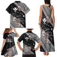 Aloha Hawaii Hibiscus and Plumeria Flowers Family Matching Tank Maxi Dress and Hawaiian Shirt Kanaka Maoli Tattoo Polynesian Pattern Gray Color LT03 - Polynesian Pride