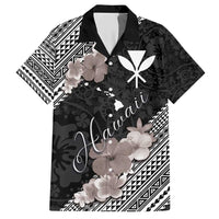 Aloha Hawaii Hibiscus and Plumeria Flowers Hawaiian Shirt Kanaka Maoli Tattoo Polynesian Pattern Gray Color LT03 Black - Polynesian Pride