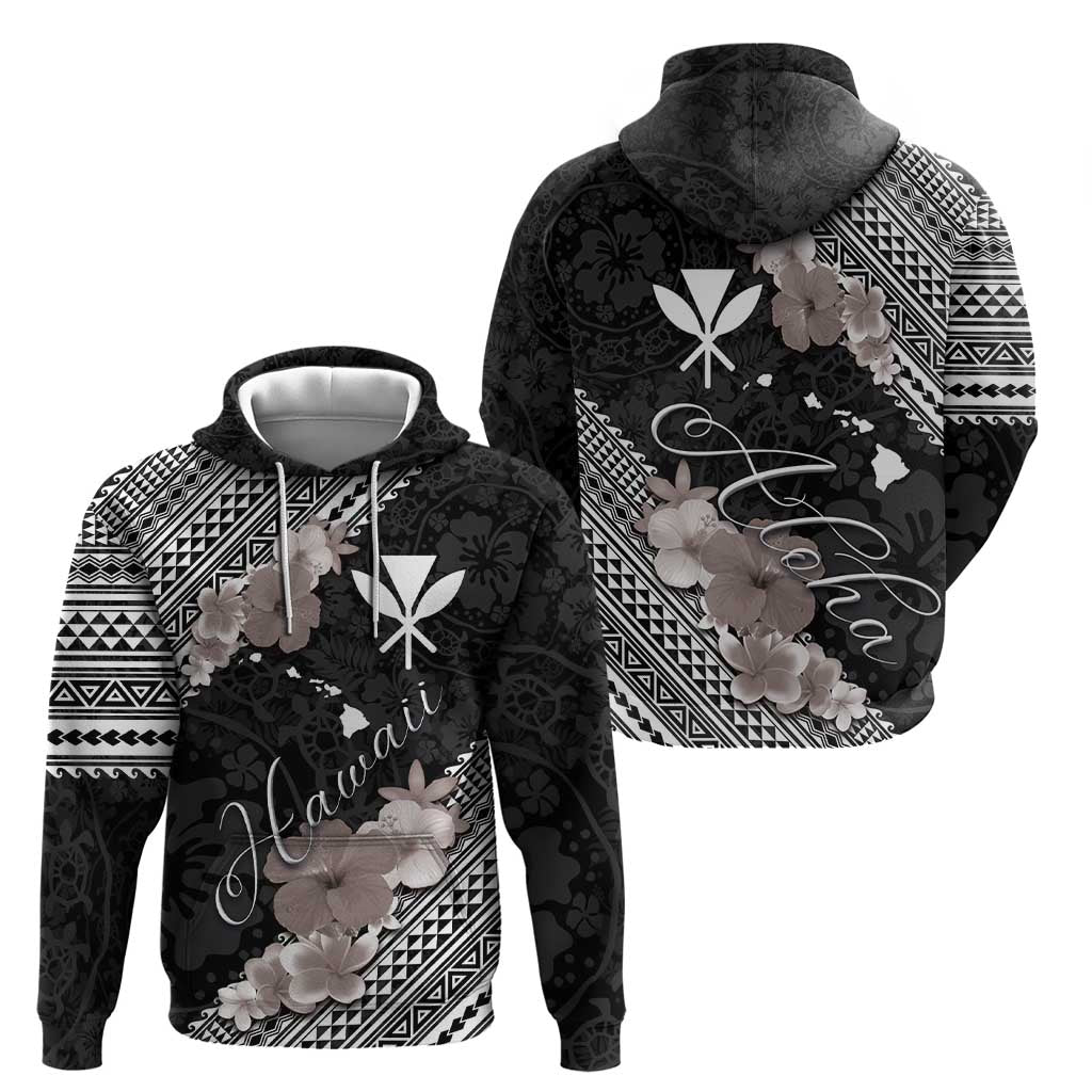 Aloha Hawaii Hibiscus and Plumeria Flowers Hoodie Kanaka Maoli Tattoo Polynesian Pattern Gray Color LT03 - Polynesian Pride