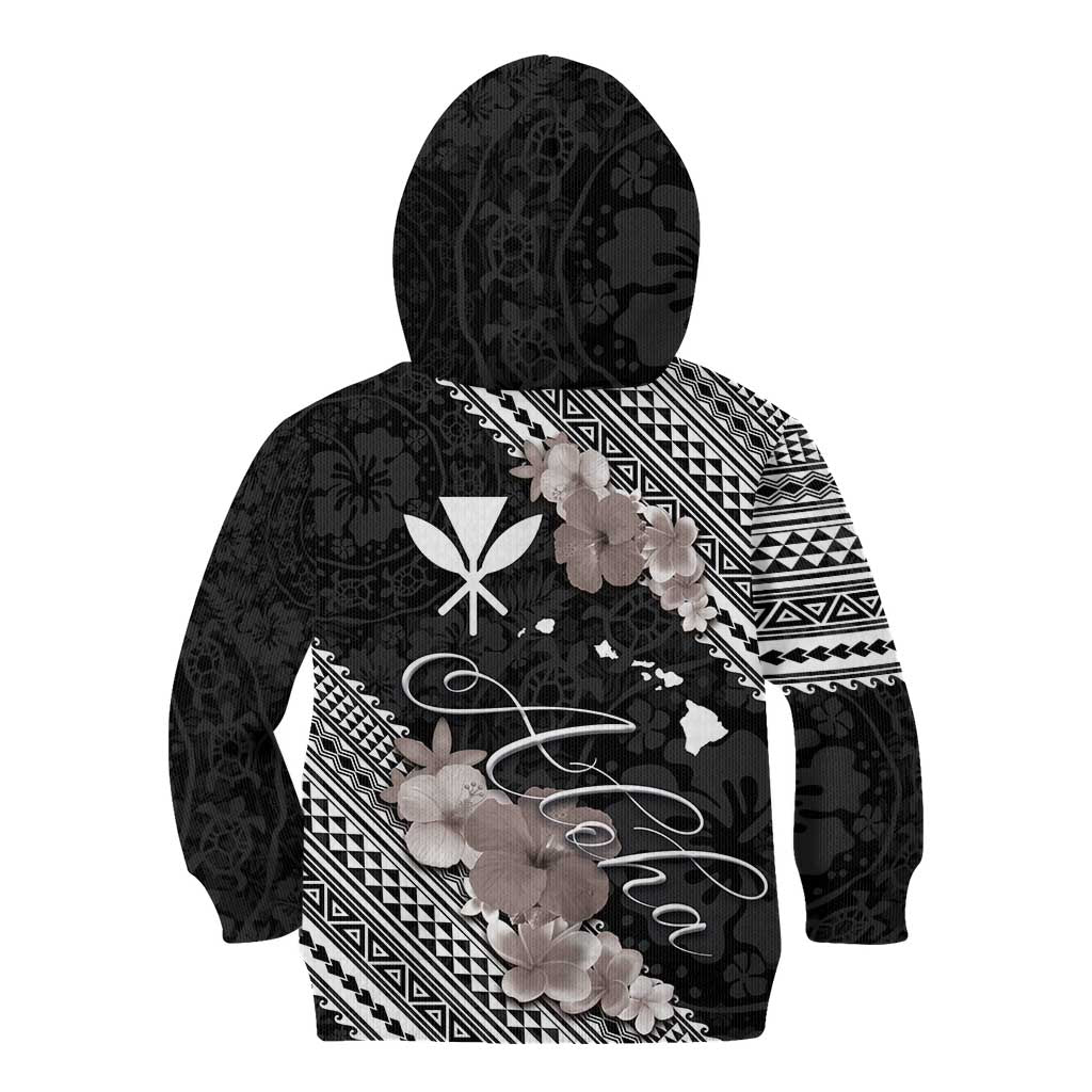Aloha Hawaii Hibiscus and Plumeria Flowers Kid Hoodie Kanaka Maoli Tattoo Polynesian Pattern Gray Color LT03 - Polynesian Pride