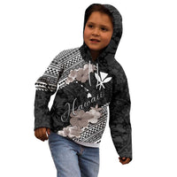 Aloha Hawaii Hibiscus and Plumeria Flowers Kid Hoodie Kanaka Maoli Tattoo Polynesian Pattern Gray Color LT03 - Polynesian Pride