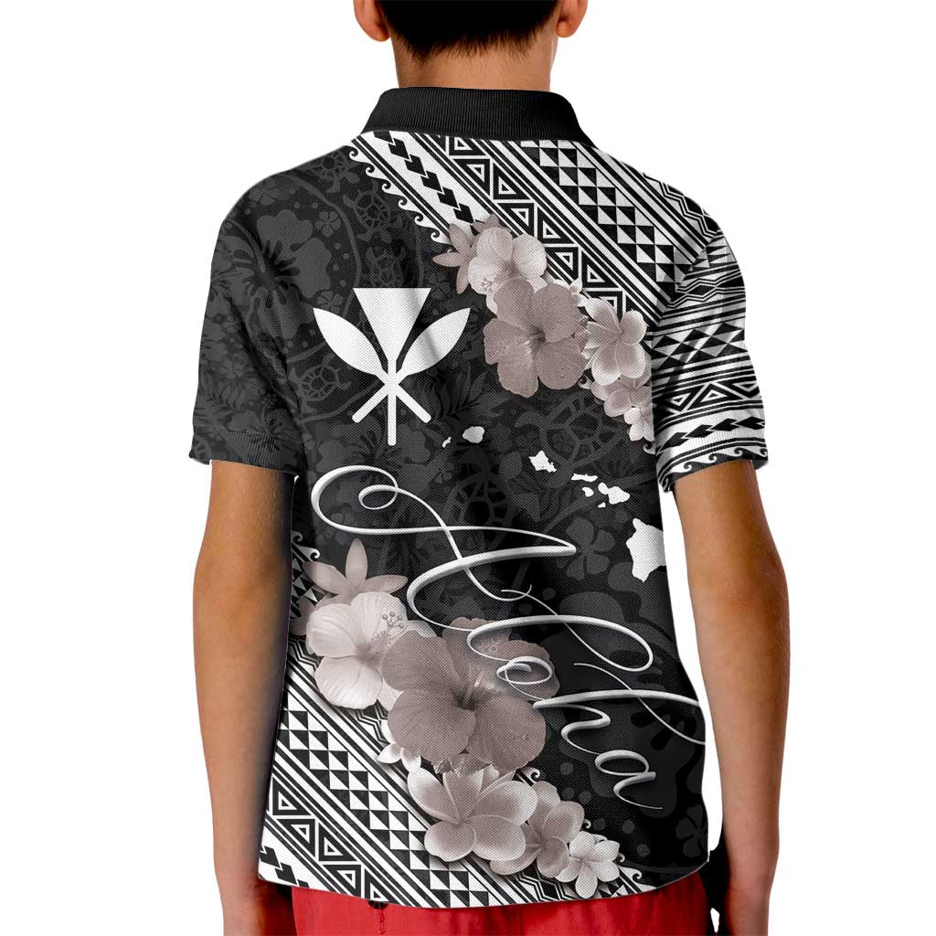 Aloha Hawaii Hibiscus and Plumeria Flowers Kid Polo Shirt Kanaka Maoli Tattoo Polynesian Pattern Gray Color LT03 - Polynesian Pride