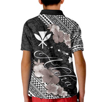 Aloha Hawaii Hibiscus and Plumeria Flowers Kid Polo Shirt Kanaka Maoli Tattoo Polynesian Pattern Gray Color LT03 - Polynesian Pride
