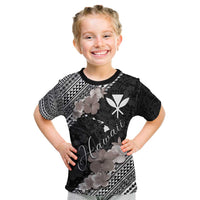 Aloha Hawaii Hibiscus and Plumeria Flowers Kid T Shirt Kanaka Maoli Tattoo Polynesian Pattern Gray Color LT03 Black - Polynesian Pride