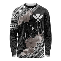 Aloha Hawaii Hibiscus and Plumeria Flowers Long Sleeve Shirt Kanaka Maoli Tattoo Polynesian Pattern Gray Color LT03 Unisex Black - Polynesian Pride