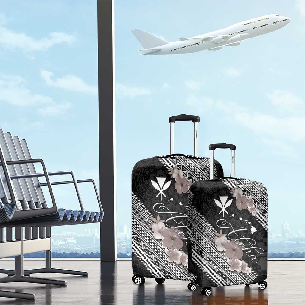 Aloha Hawaii Hibiscus and Plumeria Flowers Luggage Cover Kanaka Maoli Tattoo Polynesian Pattern Gray Color LT03 - Polynesian Pride
