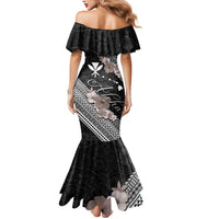 Aloha Hawaii Hibiscus and Plumeria Flowers Mermaid Dress Kanaka Maoli Tattoo Polynesian Pattern Gray Color LT03 - Polynesian Pride