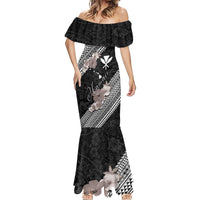 Aloha Hawaii Hibiscus and Plumeria Flowers Mermaid Dress Kanaka Maoli Tattoo Polynesian Pattern Gray Color LT03 - Polynesian Pride