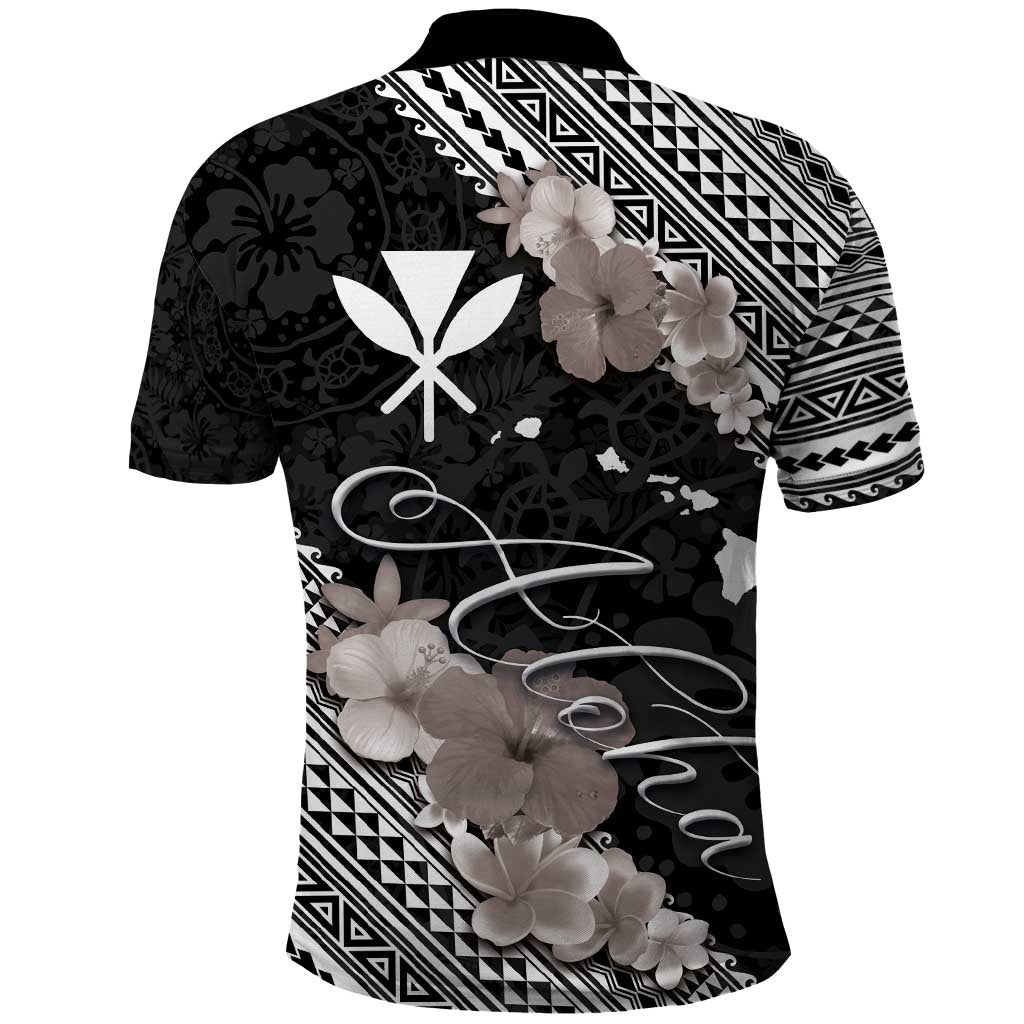 Aloha Hawaii Hibiscus and Plumeria Flowers Polo Shirt Kanaka Maoli Tattoo Polynesian Pattern Gray Color LT03 - Polynesian Pride