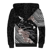 Aloha Hawaii Hibiscus and Plumeria Flowers Sherpa Hoodie Kanaka Maoli Tattoo Polynesian Pattern Gray Color LT03 - Polynesian Pride