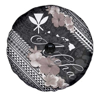 Aloha Hawaii Hibiscus and Plumeria Flowers Spare Tire Cover Kanaka Maoli Tattoo Polynesian Pattern Gray Color LT03 - Polynesian Pride