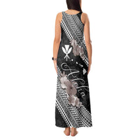 Aloha Hawaii Hibiscus and Plumeria Flowers Tank Maxi Dress Kanaka Maoli Tattoo Polynesian Pattern Gray Color LT03 - Polynesian Pride