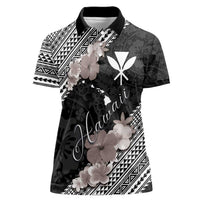 Aloha Hawaii Hibiscus and Plumeria Flowers Women Polo Shirt Kanaka Maoli Tattoo Polynesian Pattern Gray Color LT03 Female Black - Polynesian Pride