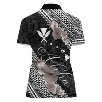 Aloha Hawaii Hibiscus and Plumeria Flowers Women Polo Shirt Kanaka Maoli Tattoo Polynesian Pattern Gray Color LT03 - Polynesian Pride