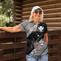 Aloha Hawaii Hibiscus and Plumeria Flowers Women Polo Shirt Kanaka Maoli Tattoo Polynesian Pattern Gray Color LT03 - Polynesian Pride