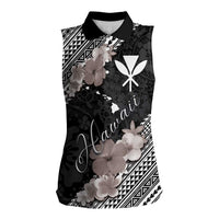 Aloha Hawaii Hibiscus and Plumeria Flowers Women Sleeveless Polo Shirt Kanaka Maoli Tattoo Polynesian Pattern Gray Color LT03 Female Black - Polynesian Pride