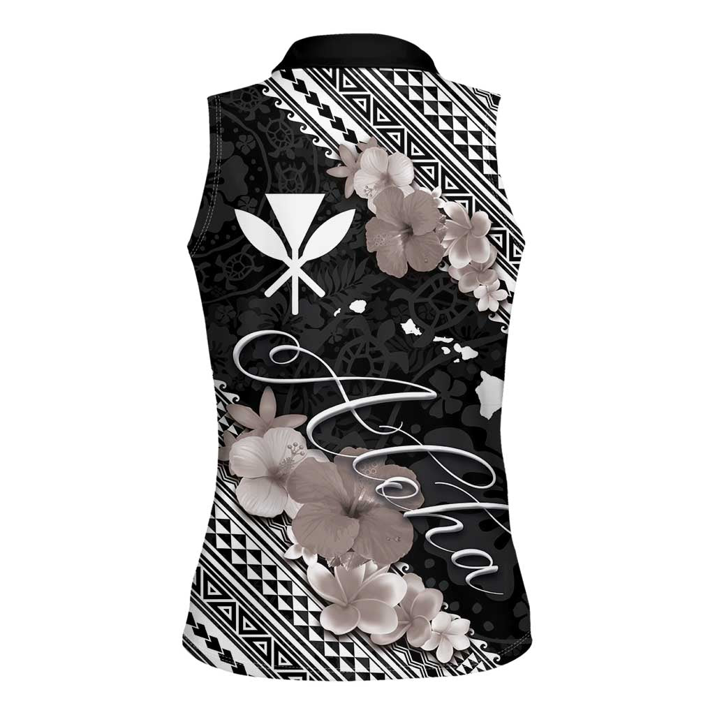 Aloha Hawaii Hibiscus and Plumeria Flowers Women Sleeveless Polo Shirt Kanaka Maoli Tattoo Polynesian Pattern Gray Color LT03 - Polynesian Pride