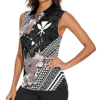 Aloha Hawaii Hibiscus and Plumeria Flowers Women Sleeveless Polo Shirt Kanaka Maoli Tattoo Polynesian Pattern Gray Color LT03 - Polynesian Pride