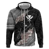Aloha Hawaii Hibiscus and Plumeria Flowers Zip Hoodie Kanaka Maoli Tattoo Polynesian Pattern Gray Color LT03 Zip Hoodie Black - Polynesian Pride