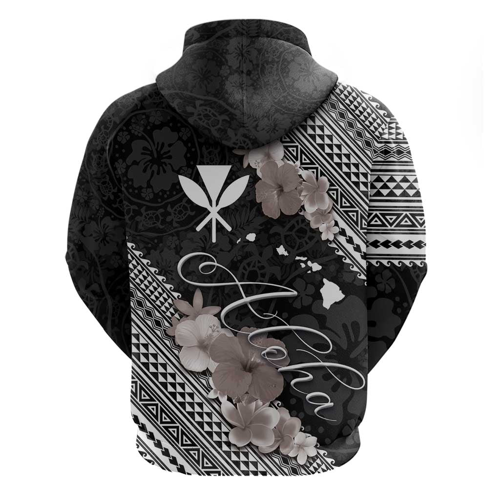 Aloha Hawaii Hibiscus and Plumeria Flowers Zip Hoodie Kanaka Maoli Tattoo Polynesian Pattern Gray Color LT03 - Polynesian Pride